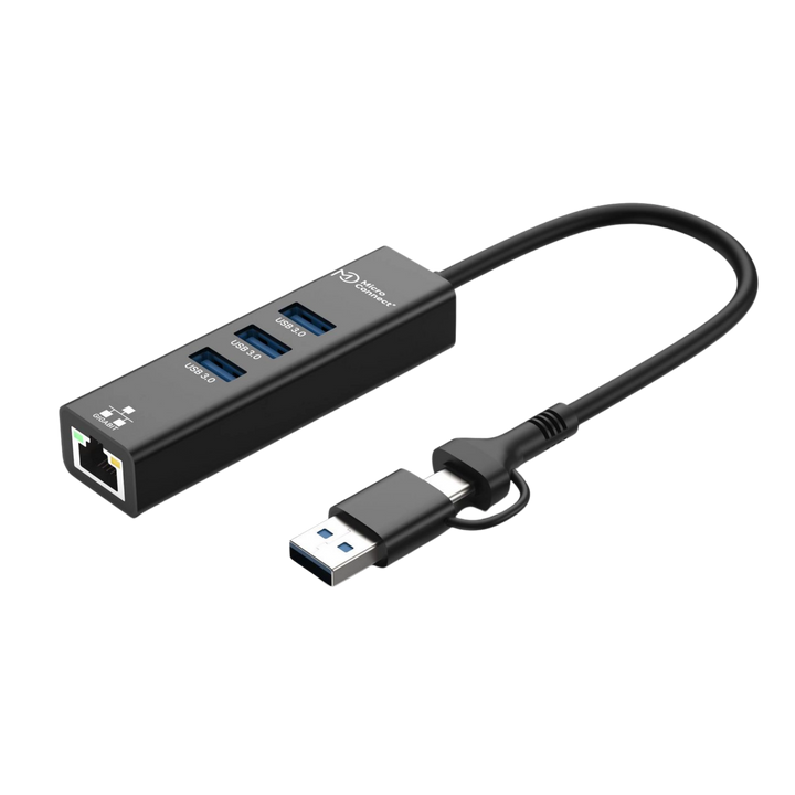 MicroConnect USB 3.2 Gen 1 Hub 4-portars med Ethernet och USB-C &amp; A-kontakter